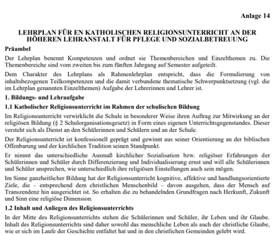 Lehrplan höhere Lehranstalt für Pflege und Sozialbetreuung